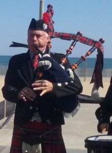Playing bagpipes